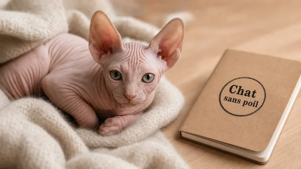 Chat sans poil bebe : chaton sphynx duvet fin yeux bleus, races LOOF