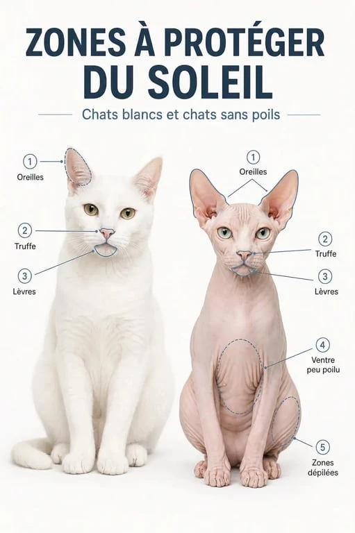 Creme solaire chat : zones sensibles à protéger sur un chat blanc
