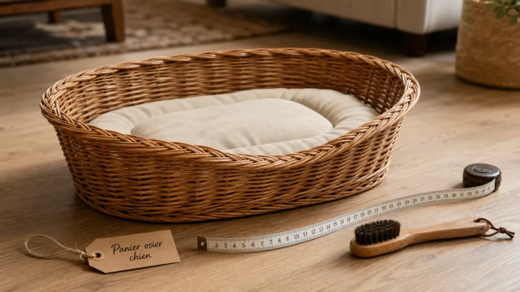 Panier en osier pour chien avec coussin, taille et confort