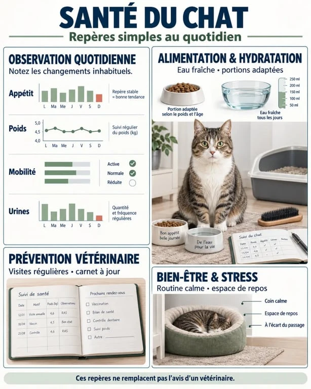 Infographie sur la santé chat et les principaux repères de prévention au quotidien
