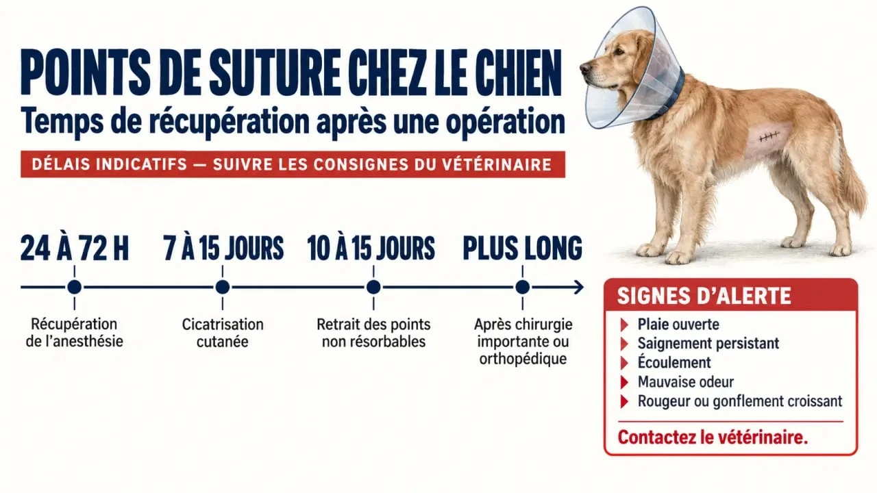 Infographie sur le temps cicatrisation point de suture chien après une opération