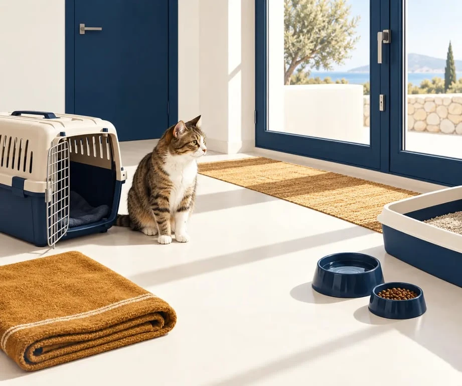 Emmener son chat en vacances : installation sécurisée dans une pièce de transition