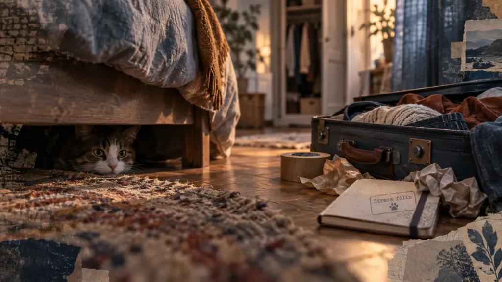 Stress du chat et homéopathie : signes du stress félin sur tapis usé
