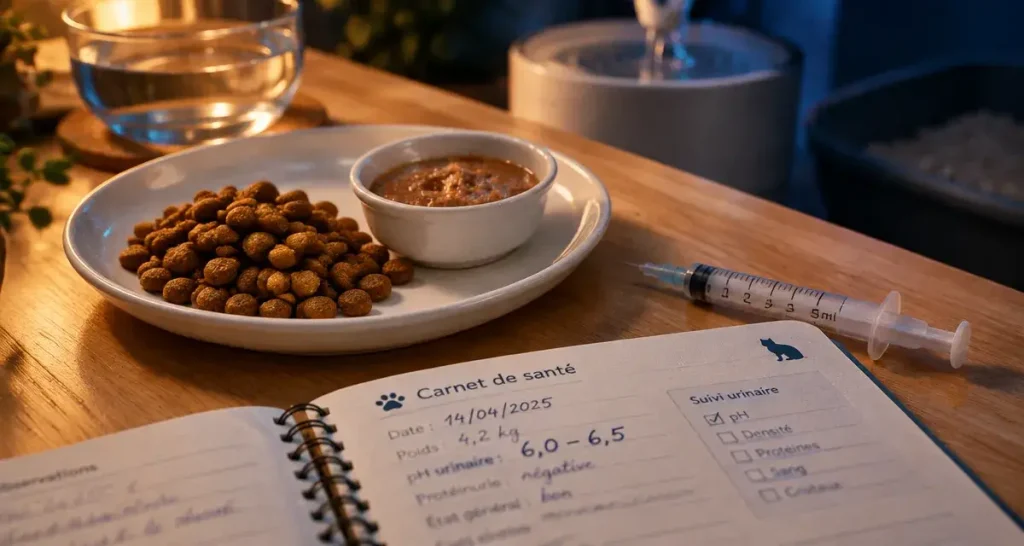Struvite chat alimentation : croquettes médicalisées et pâtée humide, pH urinaire contrôlé