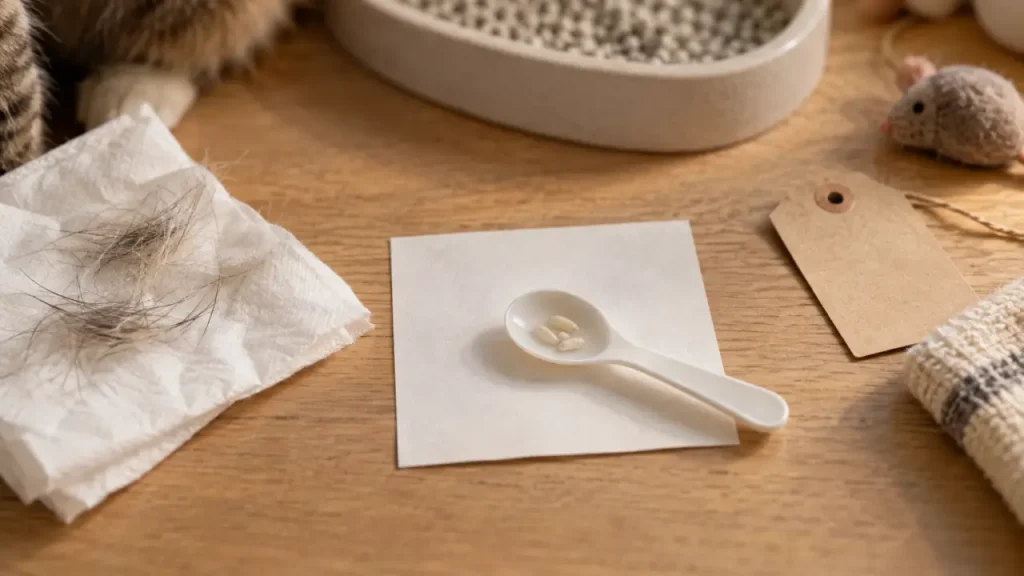 ver solitaire chat : grains de riz dans la litière
